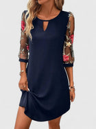Isabella | Women's Floral Embroidered Mesh-Sleeve Keyhole Mini Dress