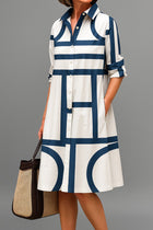 Isabella | Women's Geometric Print Button-Down Cocktail Dress Midi