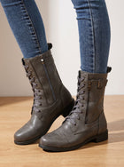 Mia | Women's Lace-Up Combat Boots Buckle Side-Zip Round-Toe