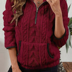 Evelyn | Women's Textured Fleece Half-Zip Kangaroo Pocket Pullover