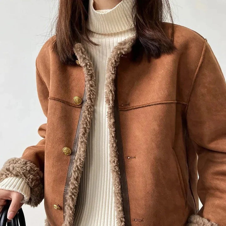 Xanthe | Suede Shearling Jacket with Fleece Lining for Women